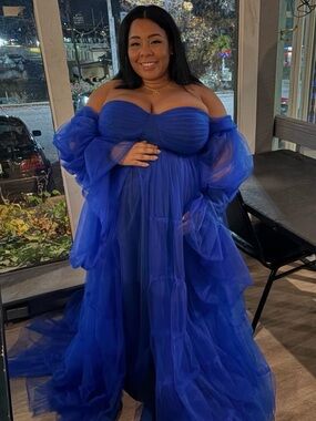 Strapless Royal Blue Tulle Evening Gown